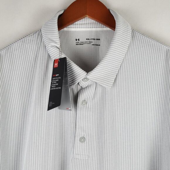 Under Armour Golf Polo Men 2XL Loose Fit Gray Textured Heat Gear Performance NWT - Picture 3 of 14